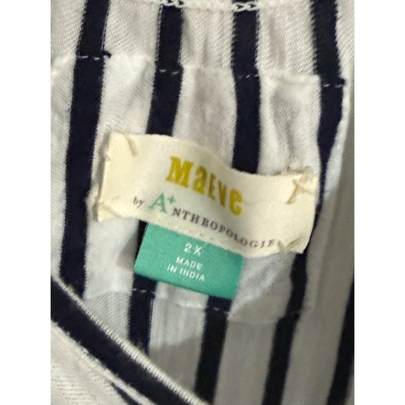 Maeve Anthropologie Tunic Women 2X Blue White Striped Good Tiered Long Sleeve - Picture 5 of 6